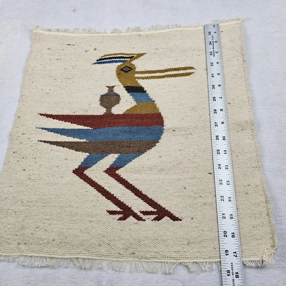 Vtg Hand Woven South American Ecuadorian Roadrunner Wall Hanging Tapestry Native